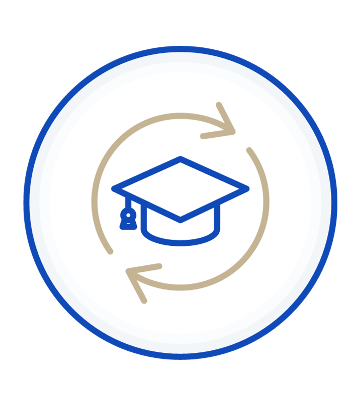 An icon of a graduation cap with two arrows around it.