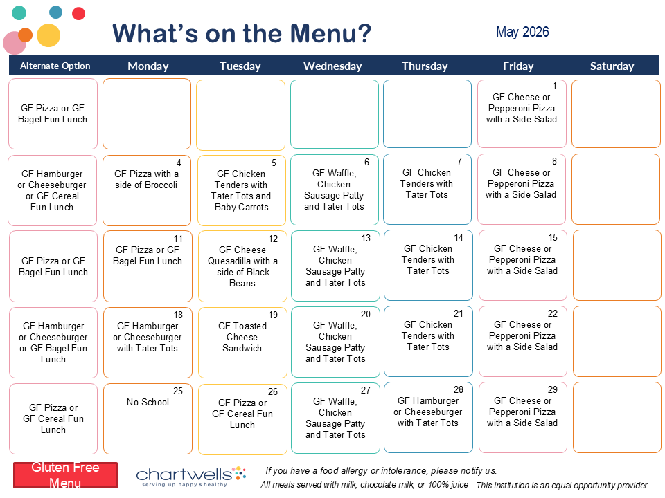 Calendar of Gluten Free Menu