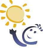 A cartoon drawing of a sun and a smiling face.