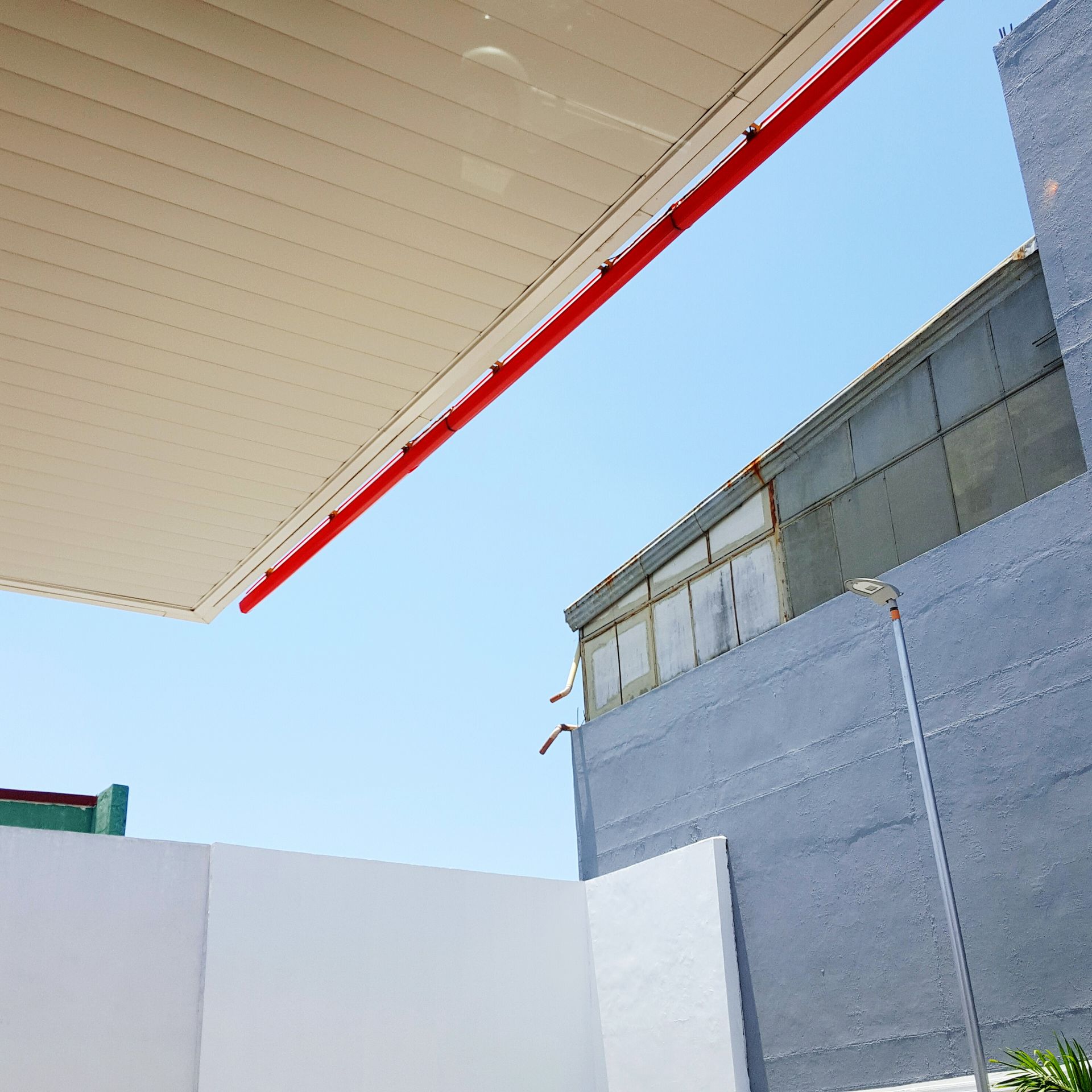 Looking up at the ceiling of a gas station