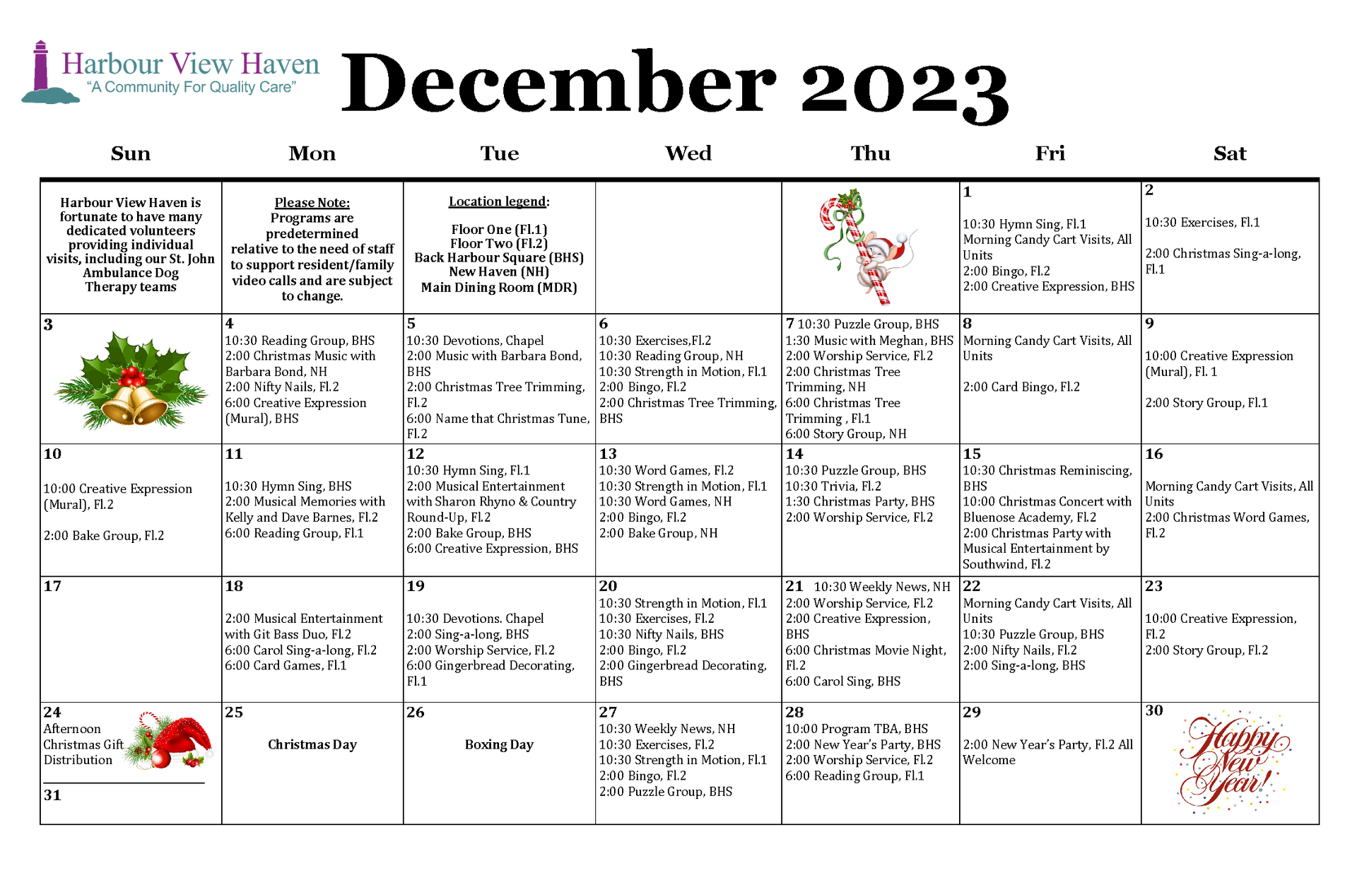 December 2023 Upcoming Events