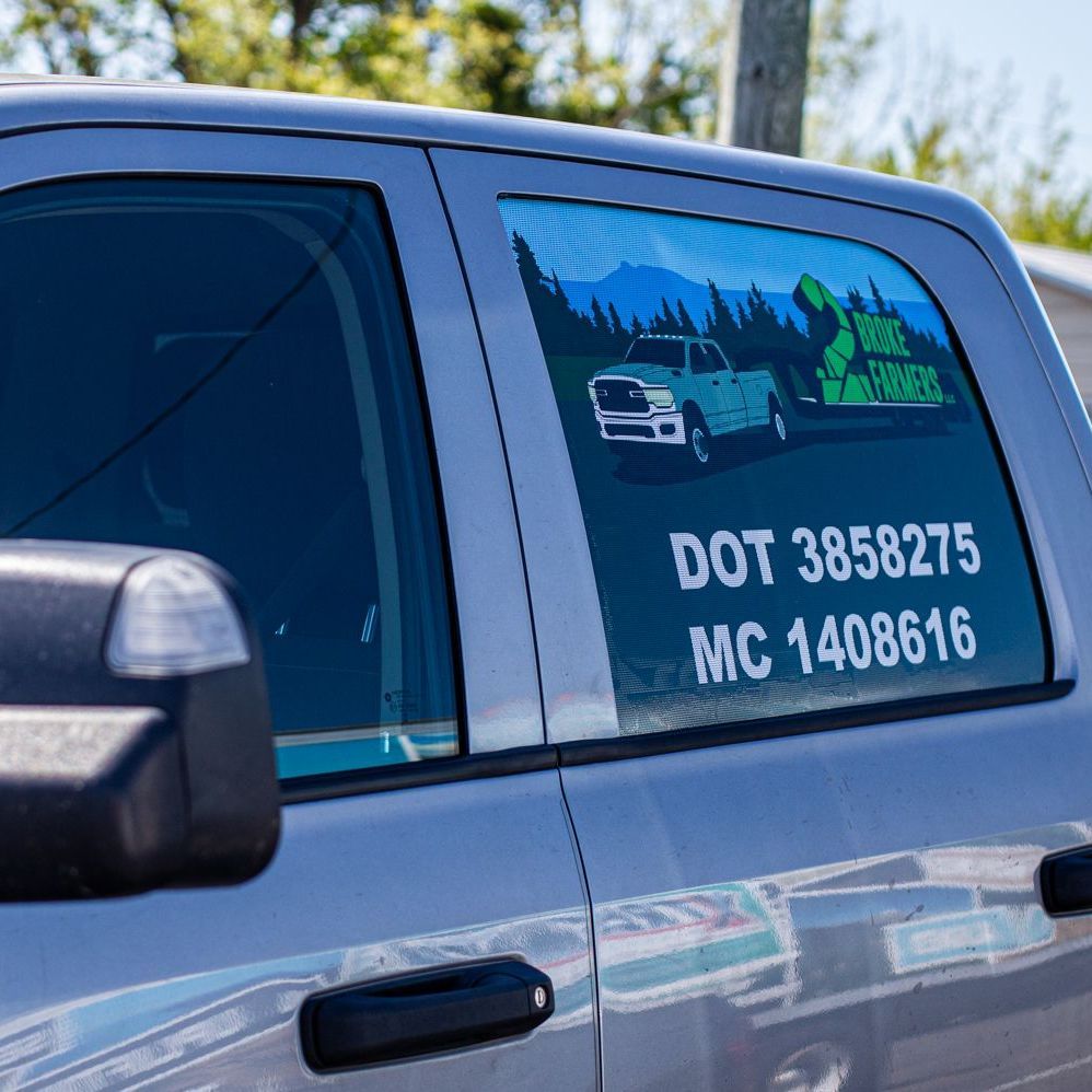 Window wrap for farming company, window perf was used