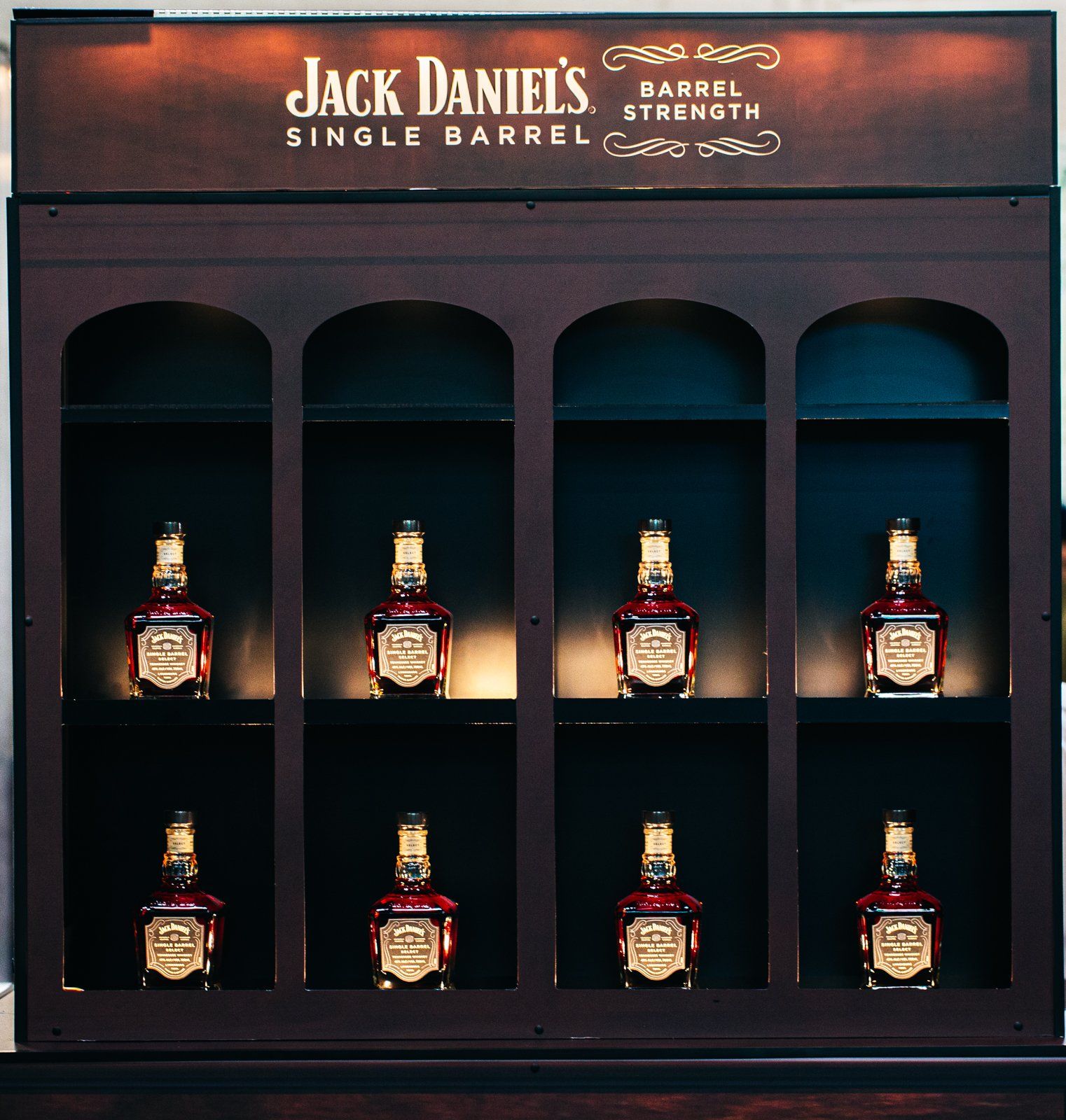 Bar back meant to display Jack Daniel's bottles