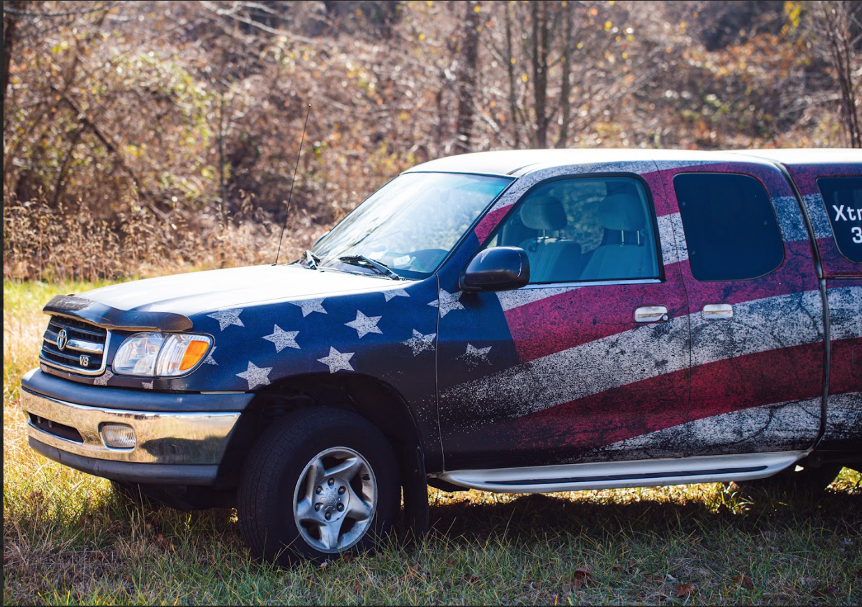 Truck wrapped to look like American flag