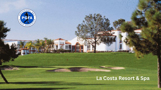 A la costa resort and spa advertisement with a golf course in the foreground