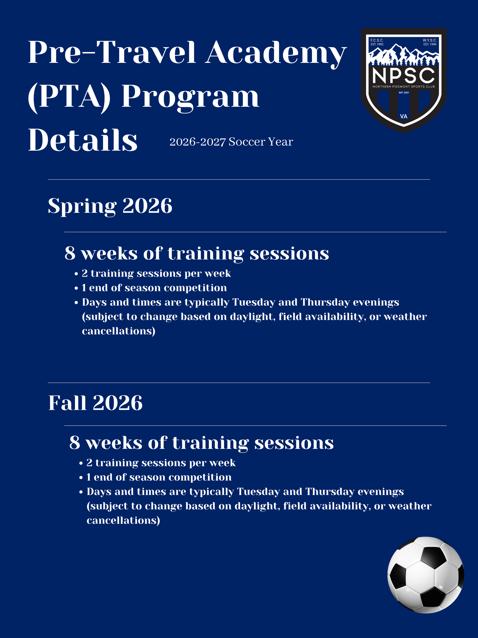 Northern Piedmont Sports Club rec soccer schedule