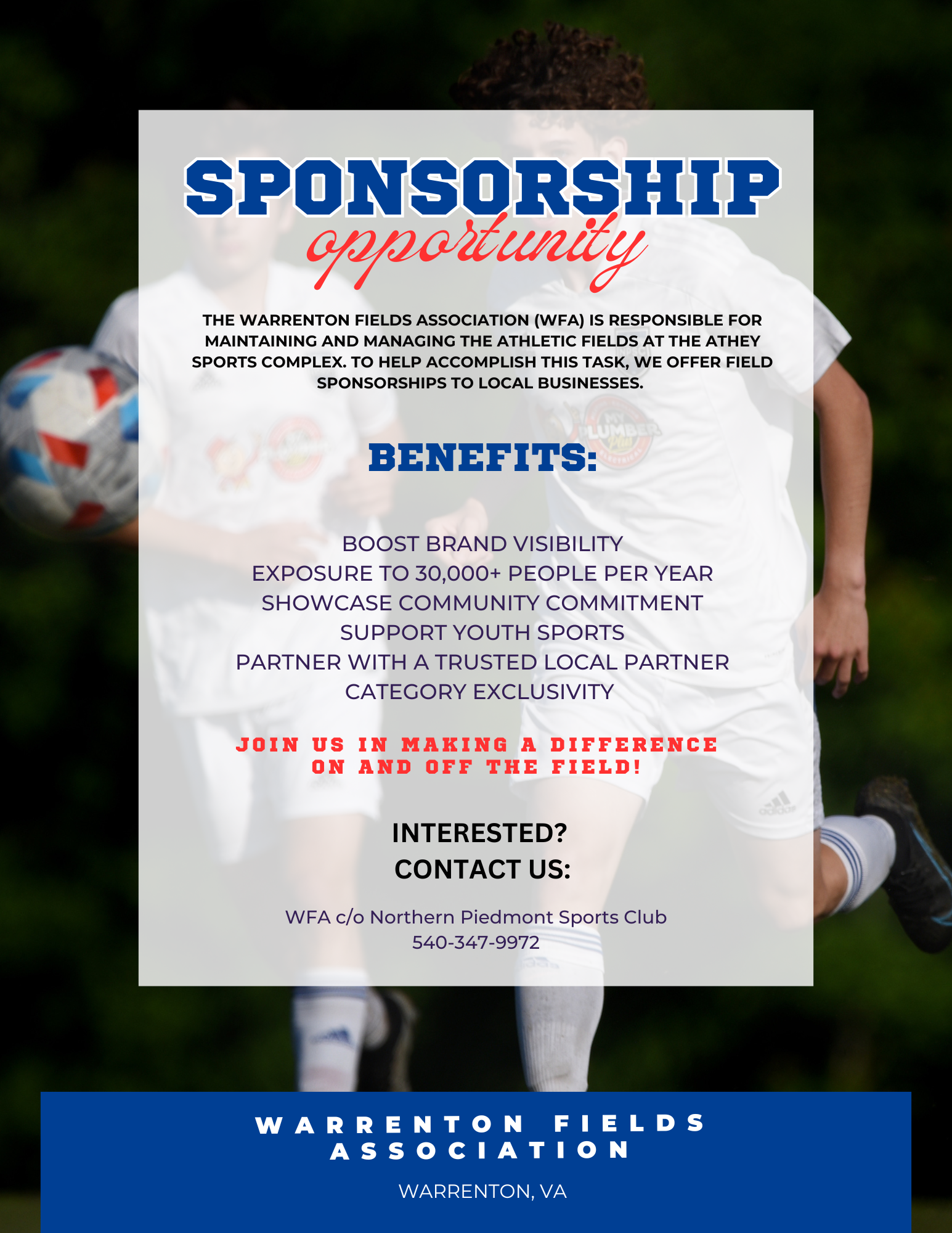Flyer for sponsoring the Athey Sports Complex