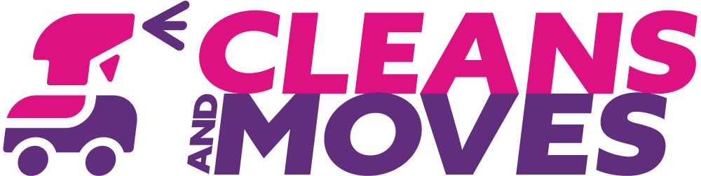 Logo for Cleans and Moves that is a cleaning spray bottle and a moving truck