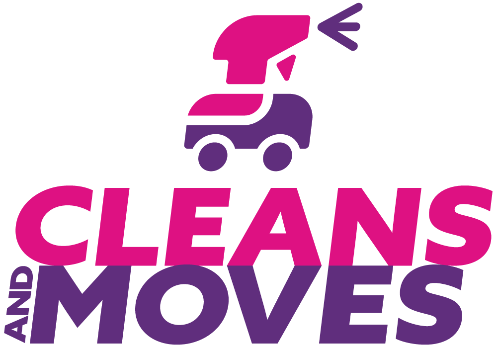 A logo for a company called cleans and moves