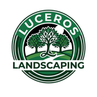Luceros Landscaping logo with green tree emblem and circular striped border