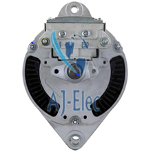 A close up of an aj-elec alternator on a white background