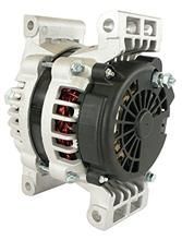 A close up of an alternator on a white background.