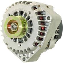 A close up of an alternator on a white background.