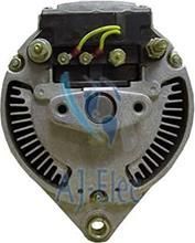 A close up of a alternator on a white background.