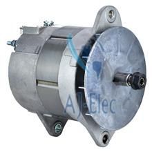 A close up of a alternator on a white background.