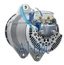 A close up of an alternator on a white background.
