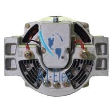 A close up of a alternator on a white background.