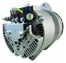 A close up of an alternator on a white background.