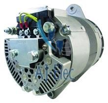 A close up of an alternator on a white background.