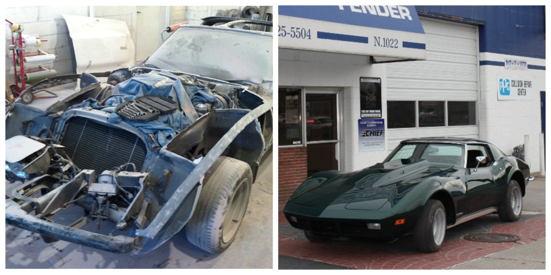 Collision Repair —  Black Car in Front of Shop in Spokane, WA