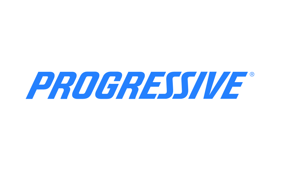 The logo for progressive is blue and white on a white background.