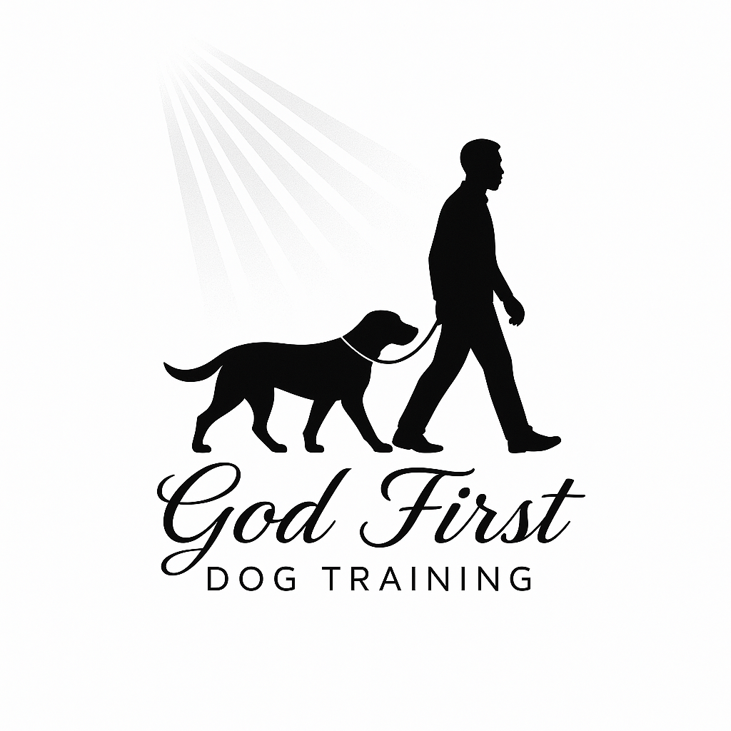 Silhouette of person walking dog with leash, under light rays,