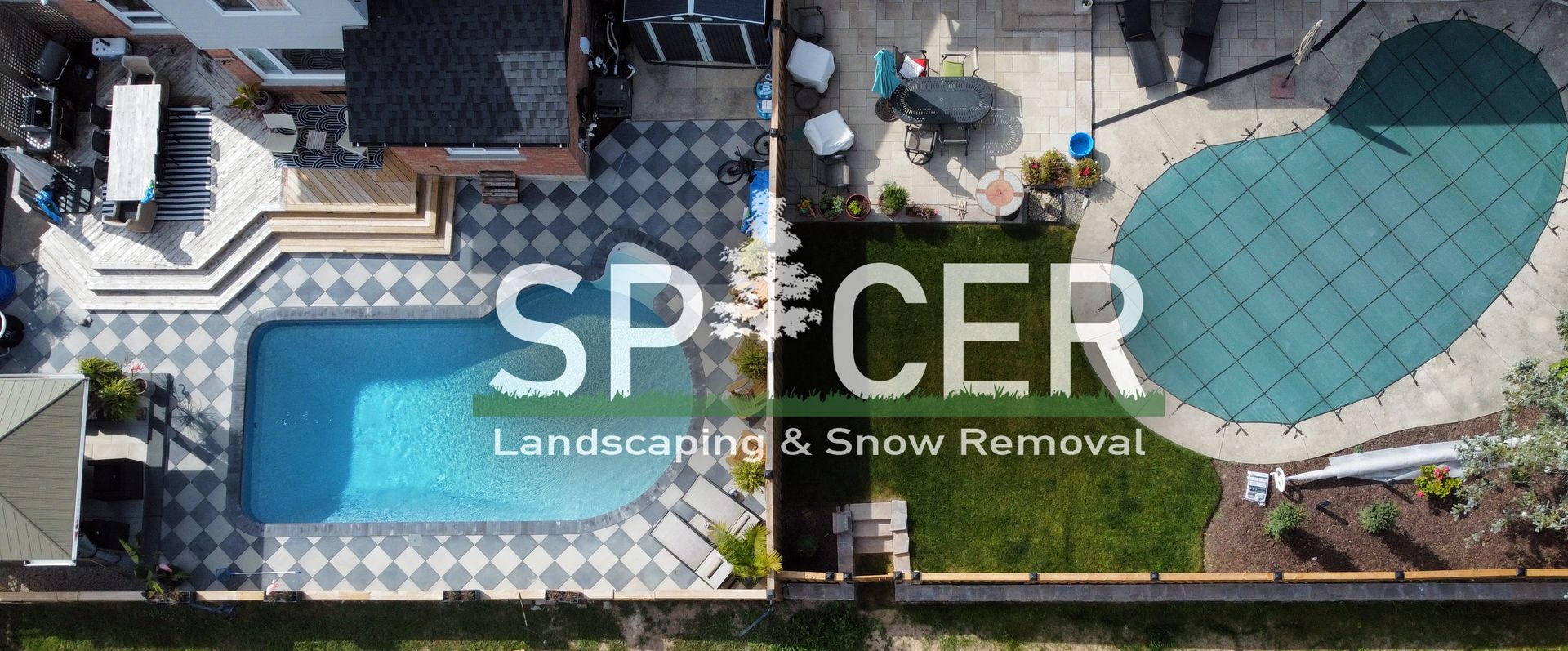 An aerial view of a landscaping and snow removal company.