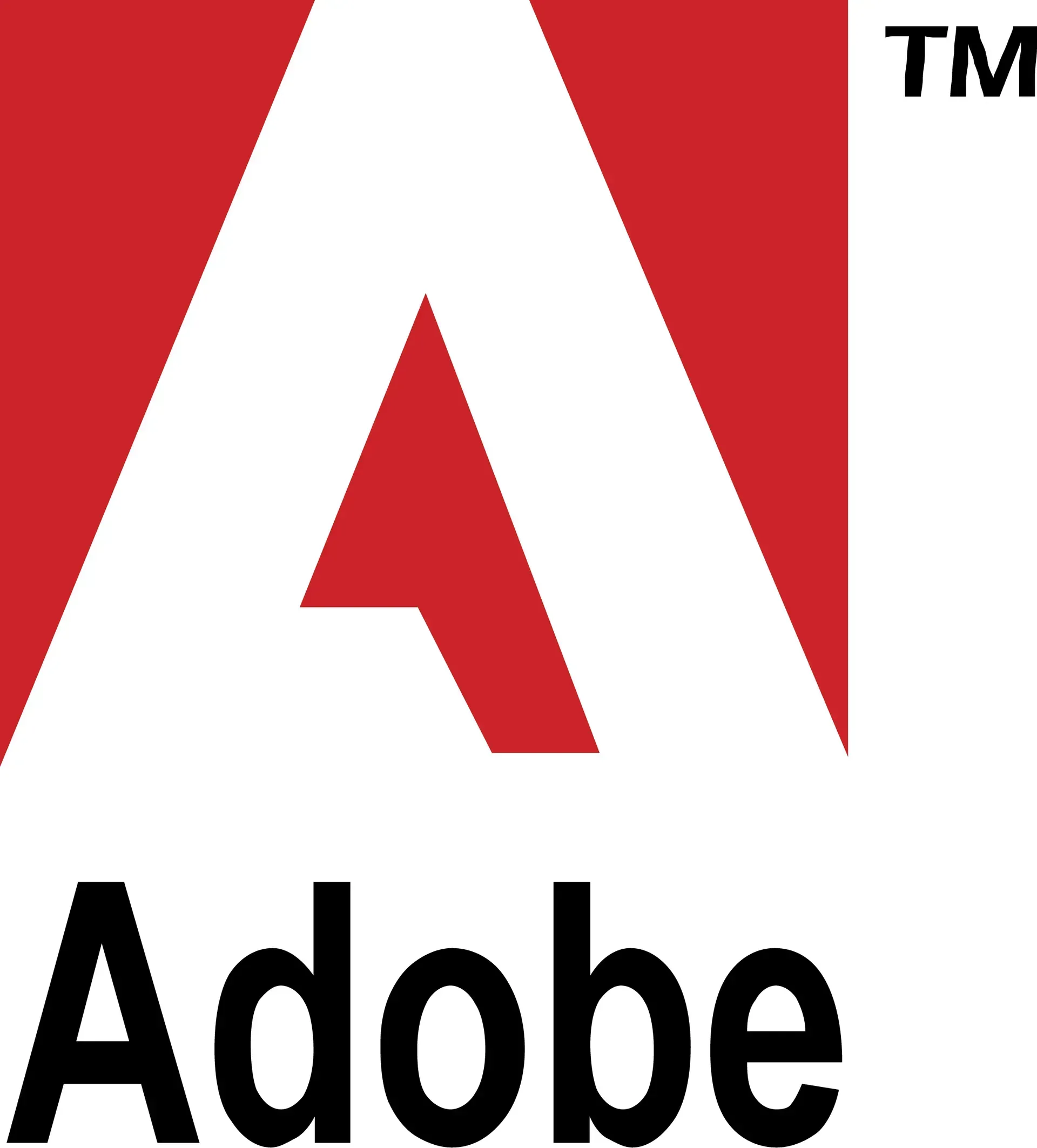 Logotipo de Adobe con un cuadrado rojo y una “A” estilizada en blanco sobre texto negro.