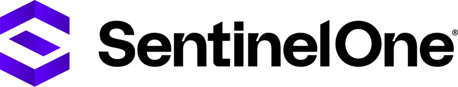 Logotipo de SentinelOne con icono geométrico morado y marca denominativa negra sobre fondo blanco.