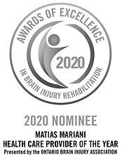 Award for Brain Injury Rehabilitation Nominee Matias Mariani, Health Care Provider of the Year 2020.