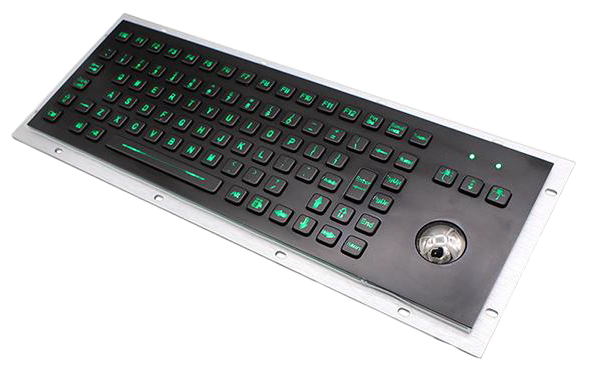 ACT POWER Stainless Steel & Aluminium Keyboard with Trackball and LED Backlight in Black Front