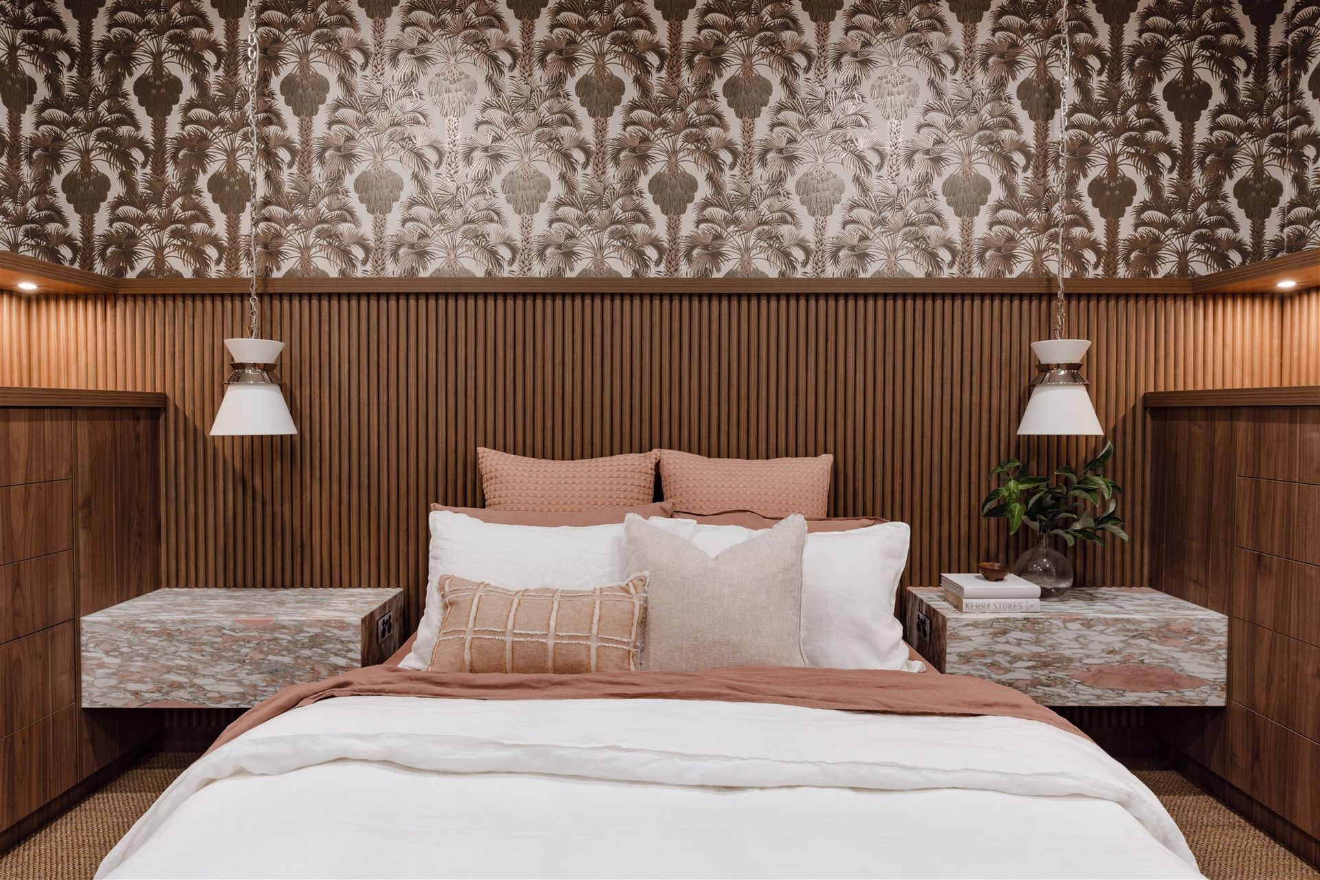 Modern Bedroom With a Large Bed Nightstands — PKJ Design in Unanderra, NSW