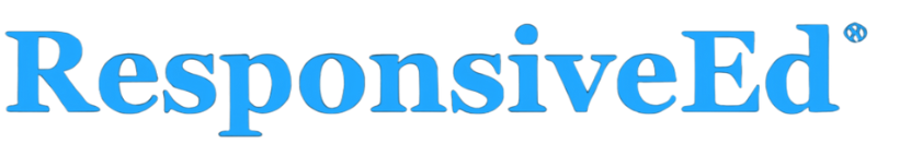 The logo for responsive ed is blue and white on a white background.