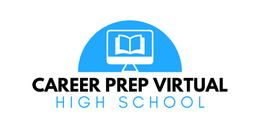 The logo for career prep virtual high school shows a computer and a book.