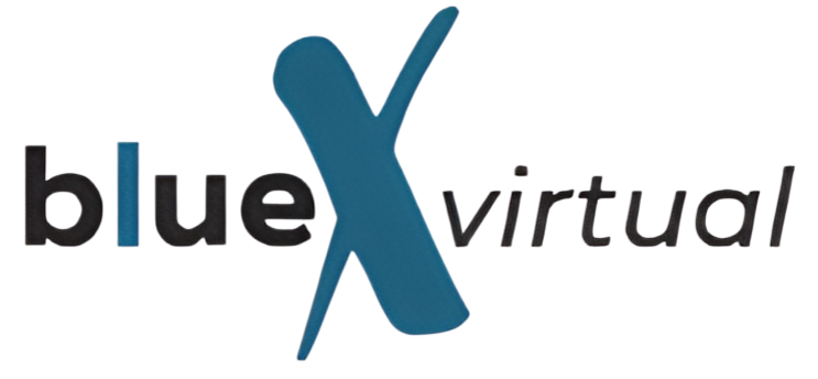 The blue x virtual logo is on a white background.