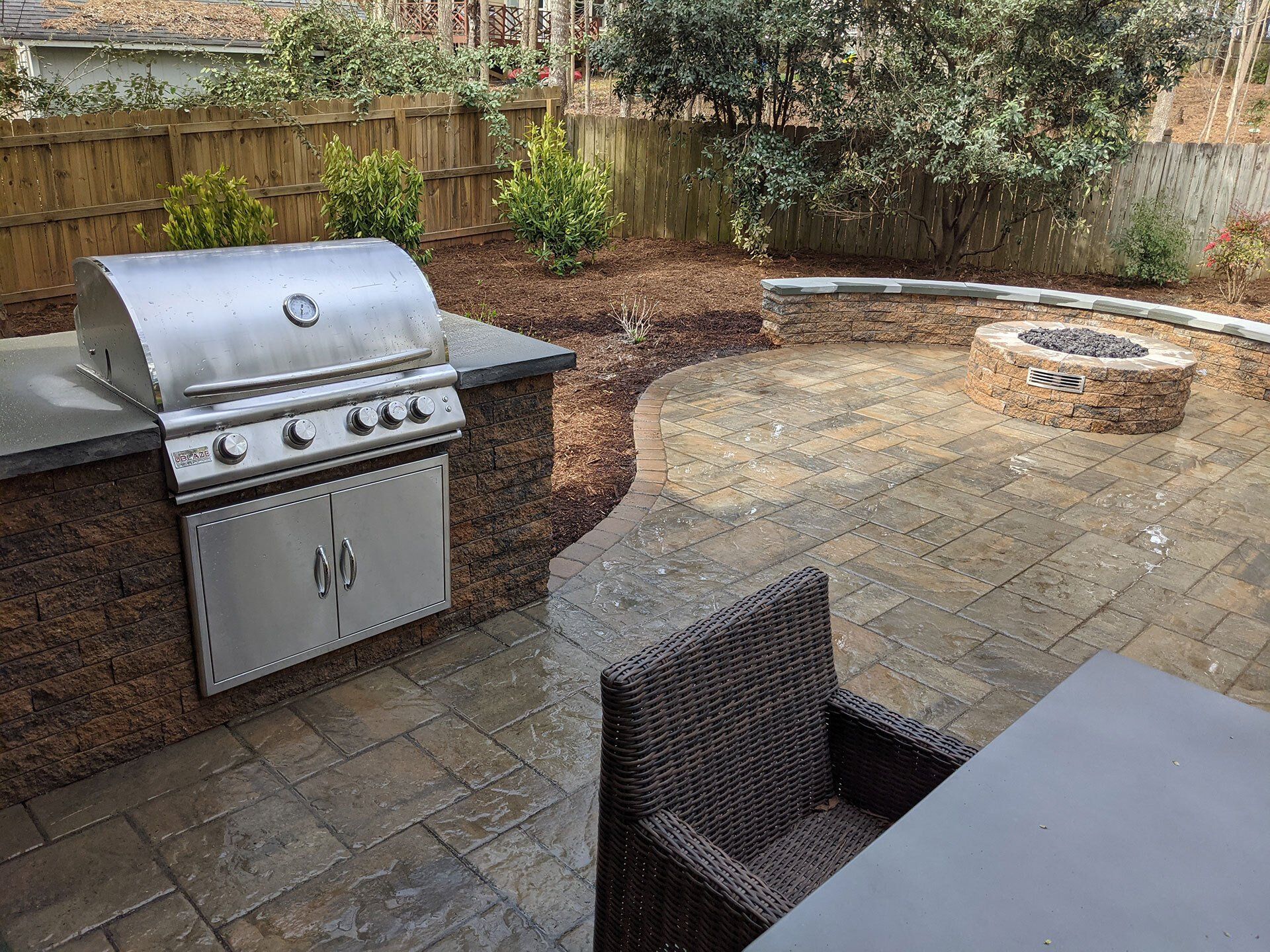 Finished paver patio backyard installation