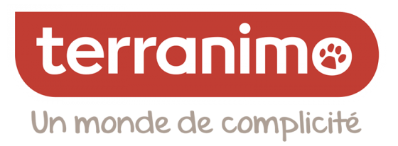 Un logo Terranimo rouge et blanc sur fond blanc
