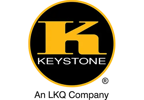 Keystone logo: black circle with gold “K” and text, “An LKQ Company” underneath