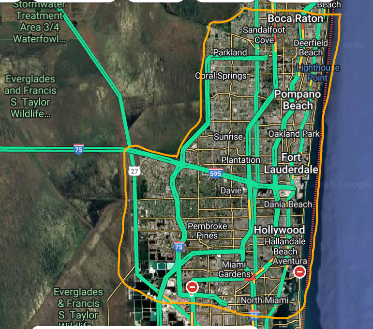 An aerial view of a city with the words boca raton on it