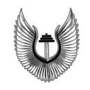 Black stylized wings surround a barbell logo.