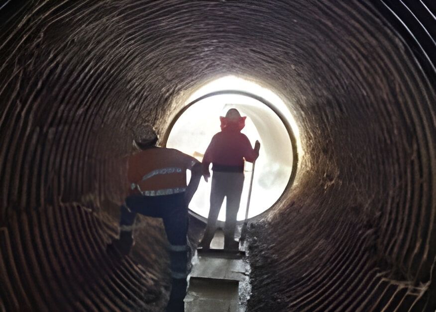 Two Men Are Standing in A Tunnel Looking out Of a Hole — Hillery Group in Bowen, QLD