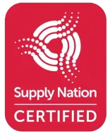 A supply nation certified logo on a red background