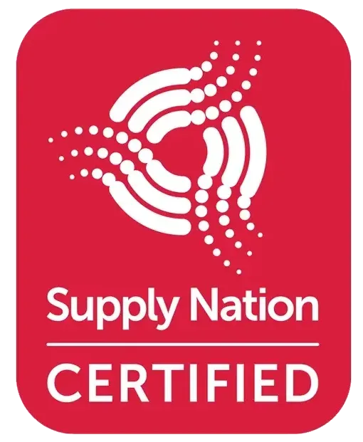 A supply nation certified logo on a red background