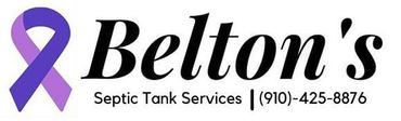 A logo for belton 's septic tank services with a purple ribbon