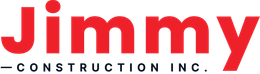 The jimmy construction inc logo is red and black