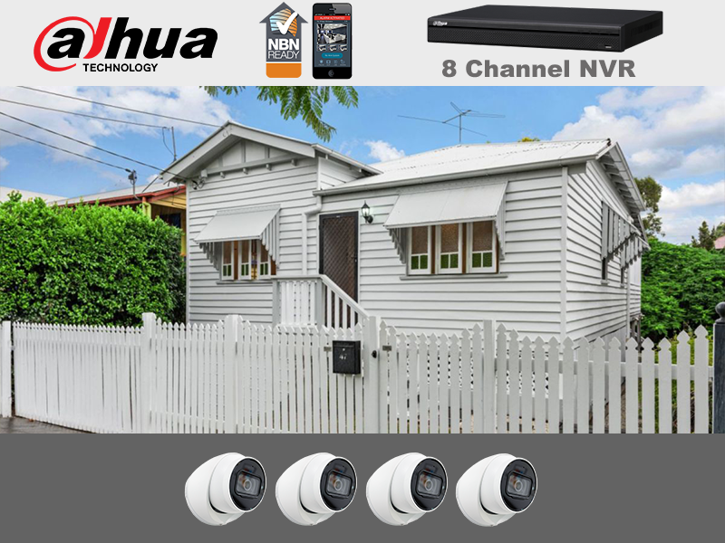 A white house with a white picket fence and a 8 channel nvr.