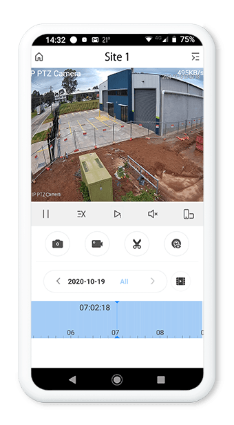 A cell phone is displaying a video of a construction site.