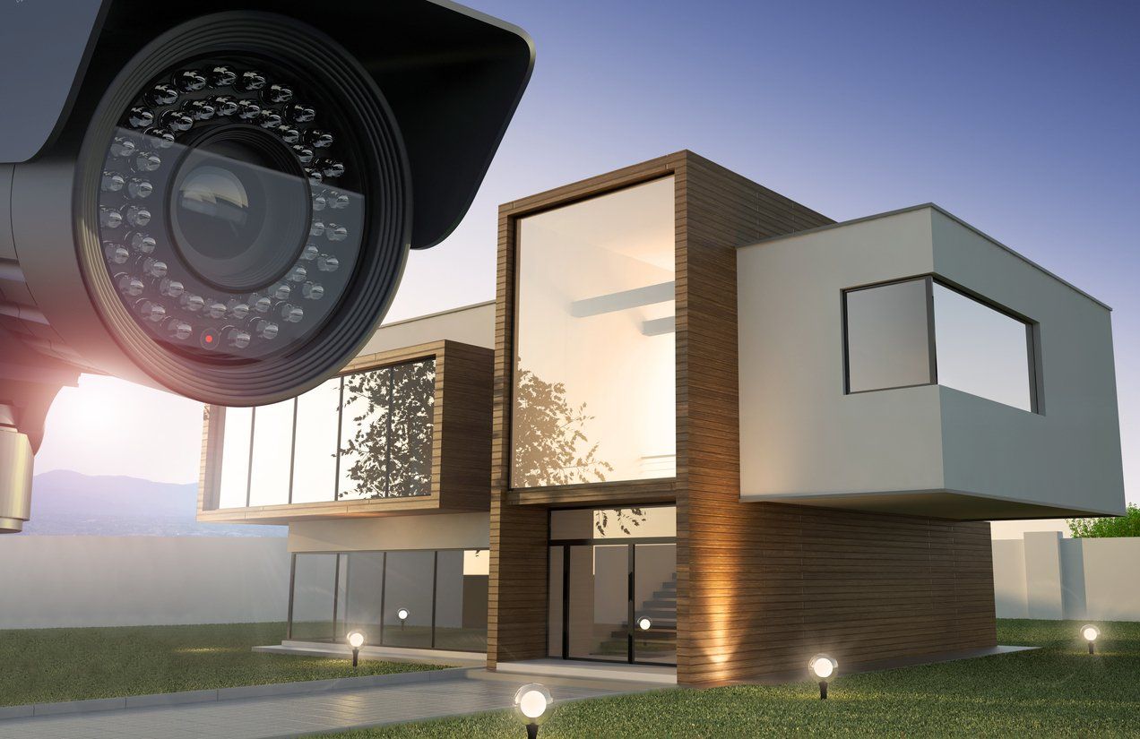 home-security-camera-in-a-modern-house, mobile-connect-with-home-security-camera