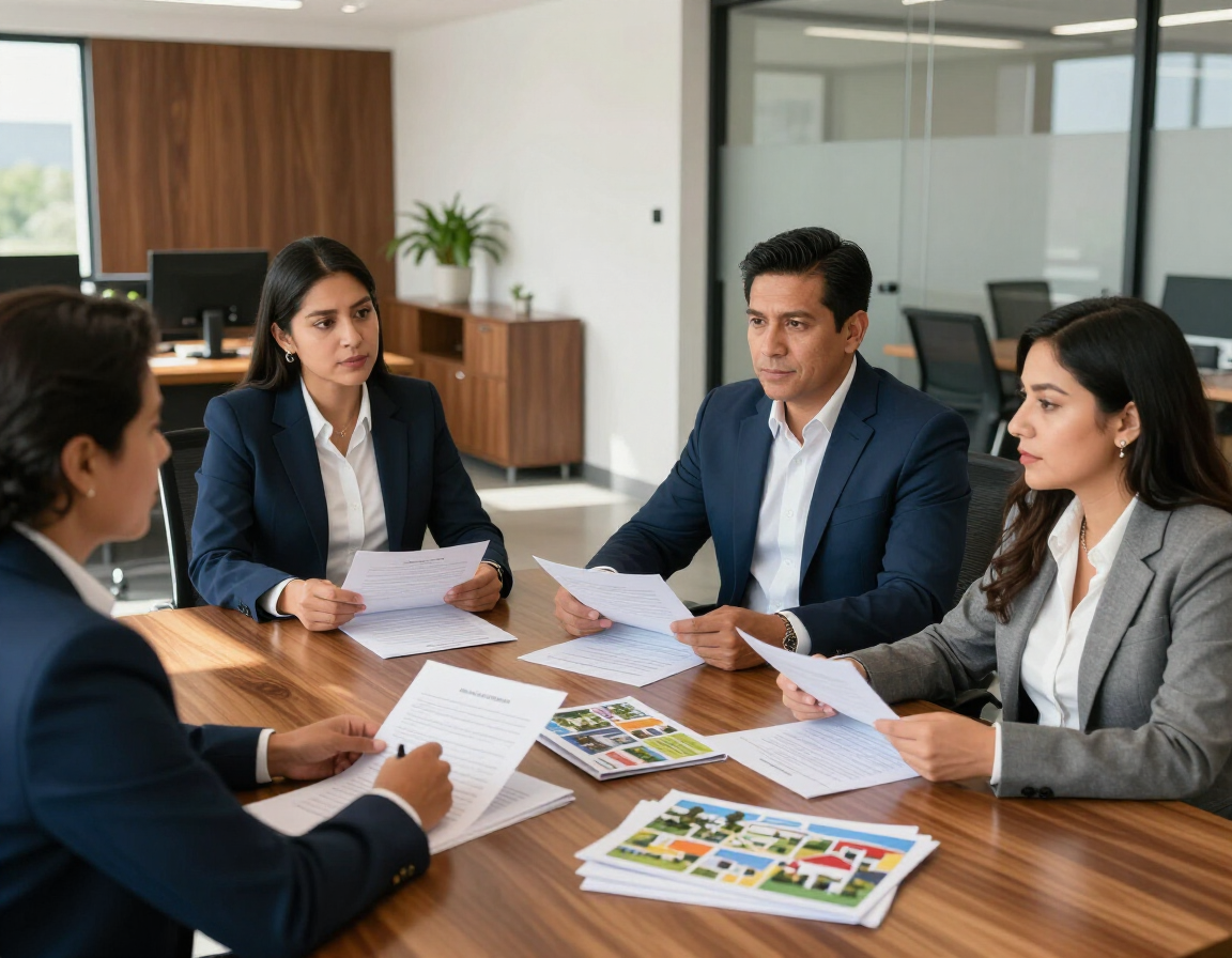 Equipo inmobiliario mexicano atendiendo clientes