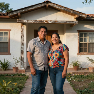 Pareja mexicana frente a su casa usada